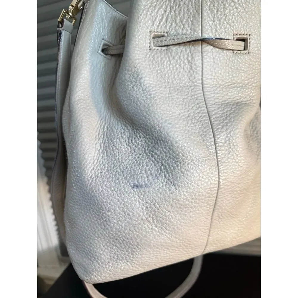Kate Spade Gray Pebbled Leather Bucket Bag Tassel Crossbody Shoulder Handbag